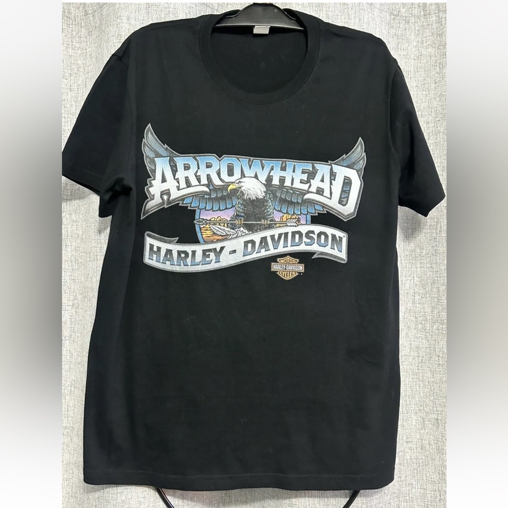 Harley Davidson Black T-Shirt Women's Large Arrowhead  Bald Eagle Graphic EUC